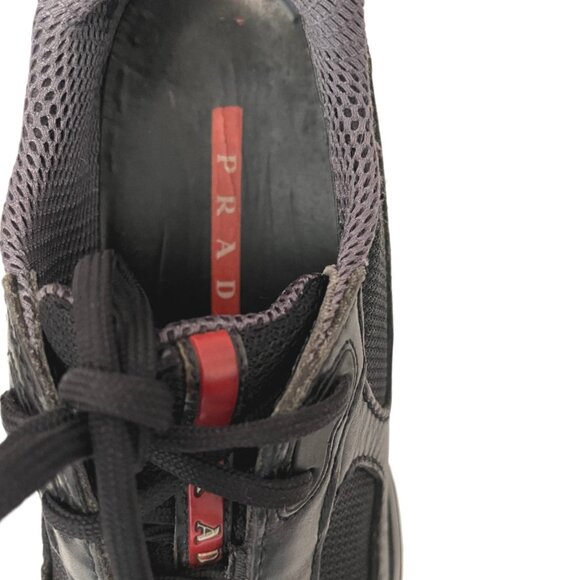 Prada America’s Cup Black Calfskin Leather & Mesh Low Top Sneaker Men's Size 7 - Picture 12 of 14